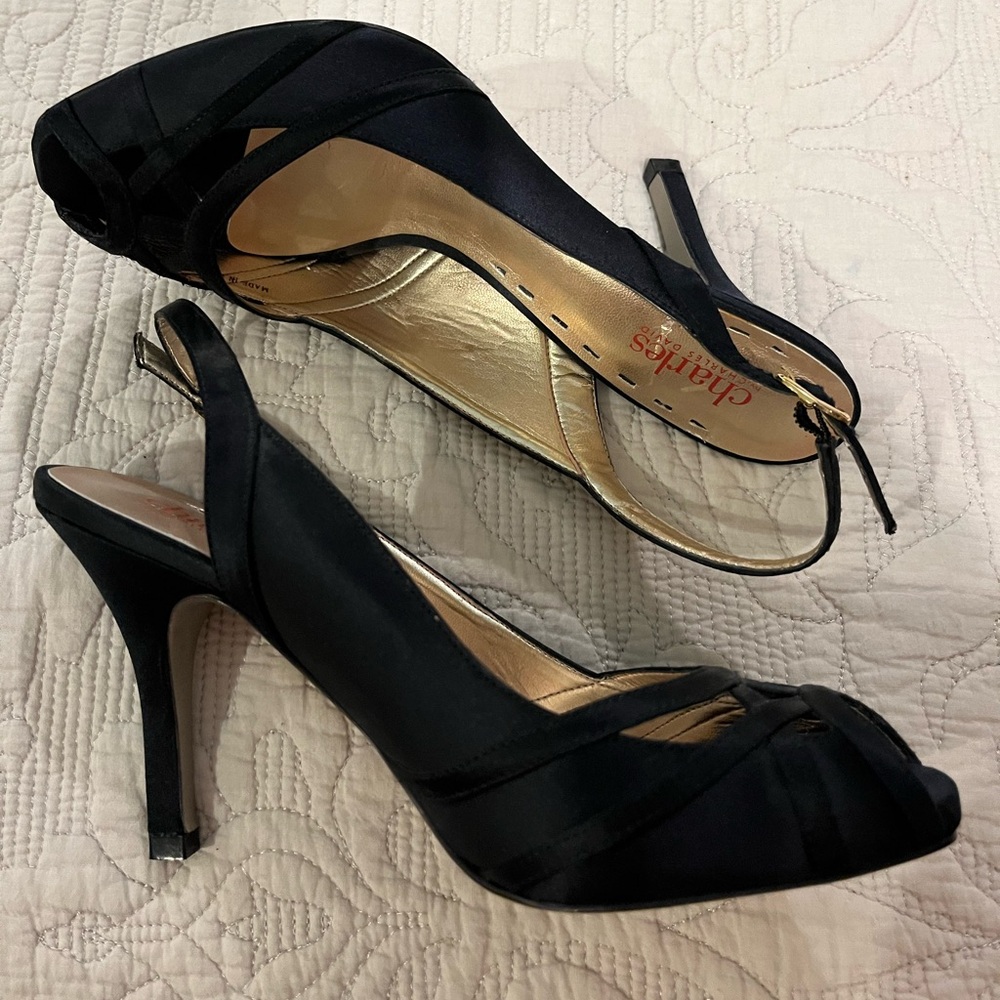 EC Charles David Black Silk Slingback, sz. 8